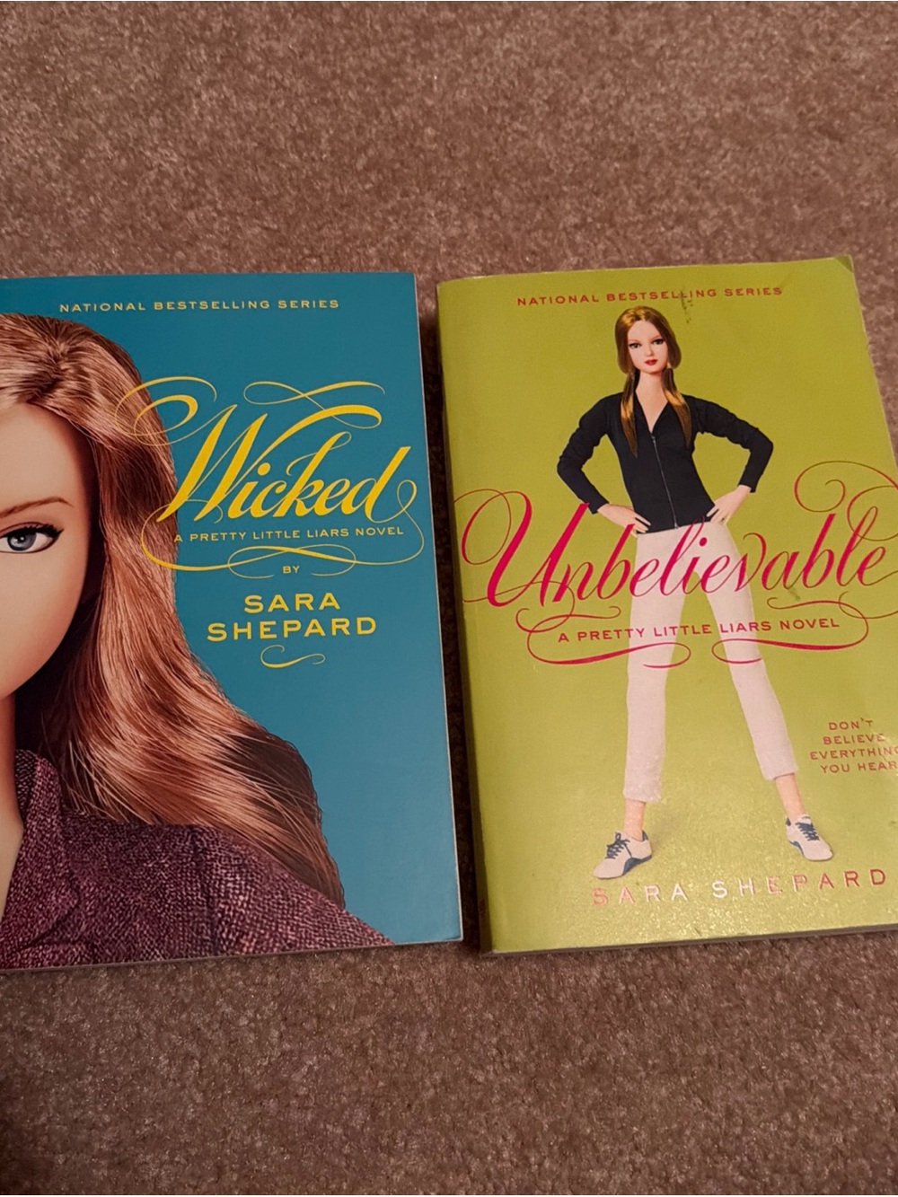 Wicked & Unbelievable by Sara Shepard - Blue & Lime Green Covers
